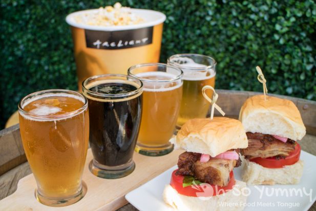 flight of Stone Brewing Co. beers and sliders at ArcLight on Tap in La Jolla CA