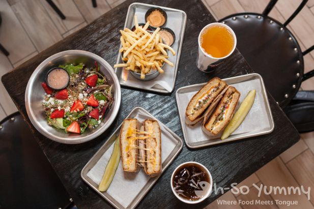 grilled cheese fries and salad at Grater Grilled Cheese in La Jolla