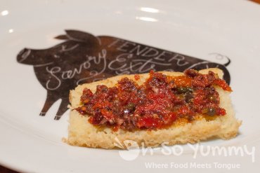 appetizer bread and sun dried tomato tapenade at BIGA in downtown San Diego appetizer bread and sun dried tomato tapenade at BIGA in downtown San Diego
