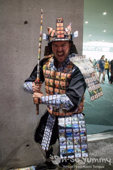 Warrior dressed in Magic the Gathering cards at San Diego Comic Con 2017 Warrior dressed in Magic the Gathering cards at San Diego Comic Con 2017