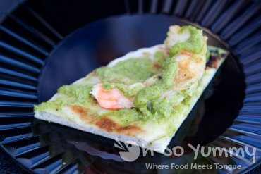 Indigo Grill grilled flatbread with shrimp at Latin Food Fest San Diego Indigo Grill grilled flatbread with shrimp at Latin Food Fest San Diego