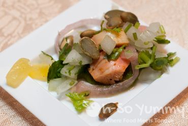 Chef Diane Dimeo shrimp octopus pibil at food jazz and wine event Chef Diane Dimeo shrimp octopus pibil at food jazz and wine event