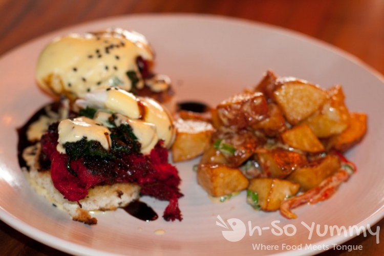 Burlap Benny's Sadic - pulled pork, sesame spinach and balsamic Burlap Benny's Sadic - pulled pork, sesame spinach and balsamic