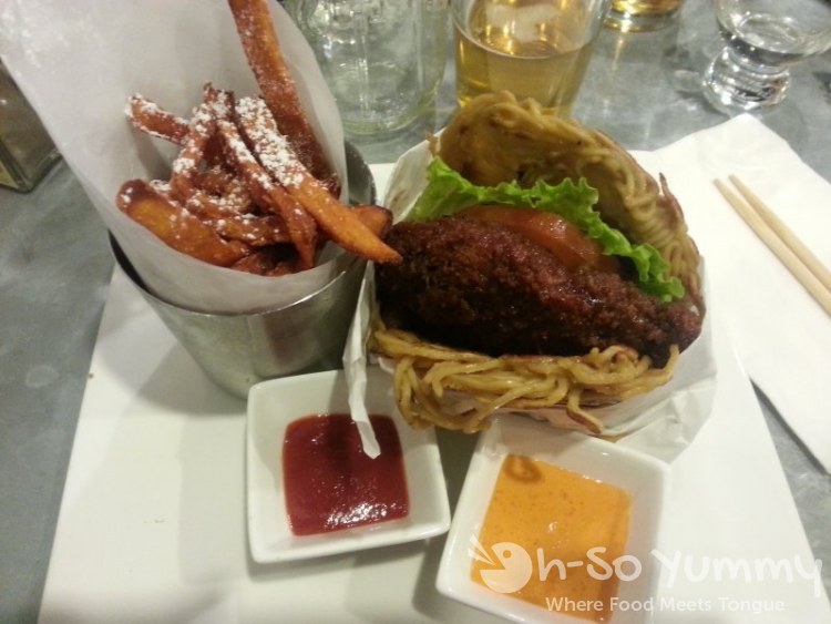 RakiRaki - ramen burger with fries RakiRaki - ramen burger with fries