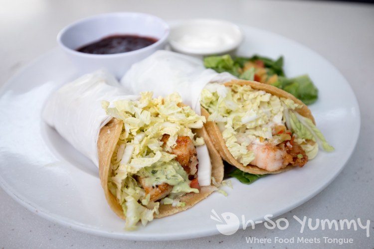 Mahi Tacos and Crispy Fried Shrimp Tacos at The Cottage La Jolla Mahi Tacos and Crispy Fried Shrimp Tacos at The Cottage La Jolla