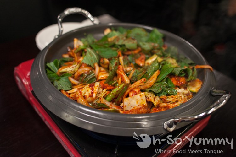 Osam Bulgogi Bokkumbab (Spicy Squid and Pork Belly with Mixed Vegetables) at Tofu Ka in San Diego, CA Osam Bulgogi Bokkumbab (Spicy Squid and Pork Belly with Mixed Vegetables) at Tofu Ka in San Diego, CA