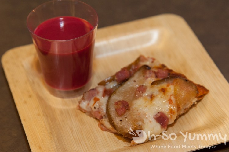 Taste of Downtown 2014 - salciccia and pear pizza and beet juice at Pinzimini Taste of Downtown 2014 - salciccia and pear pizza and beet juice at Pinzimini