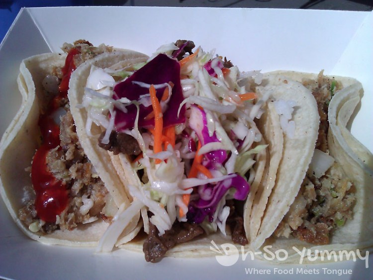 San Diego Food Truck Festival 2011 - White Rabbit Truck pork sisig and beefsteak tacos San Diego Food Truck Festival 2011 - White Rabbit Truck pork sisig and beefsteak tacos