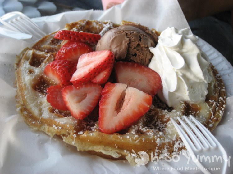 Waffle w/ Strawberries and Chocolate Ice Cream Waffle w/ Strawberries and Chocolate Ice Cream