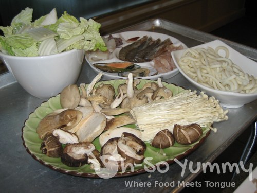 Napa Cabbage, Seafood Combo Platter, Udon Noodles, and Assorted Mushroom Platter Napa Cabbage, Seafood Combo Platter, Udon Noodles, and Assorted Mushroom Platter