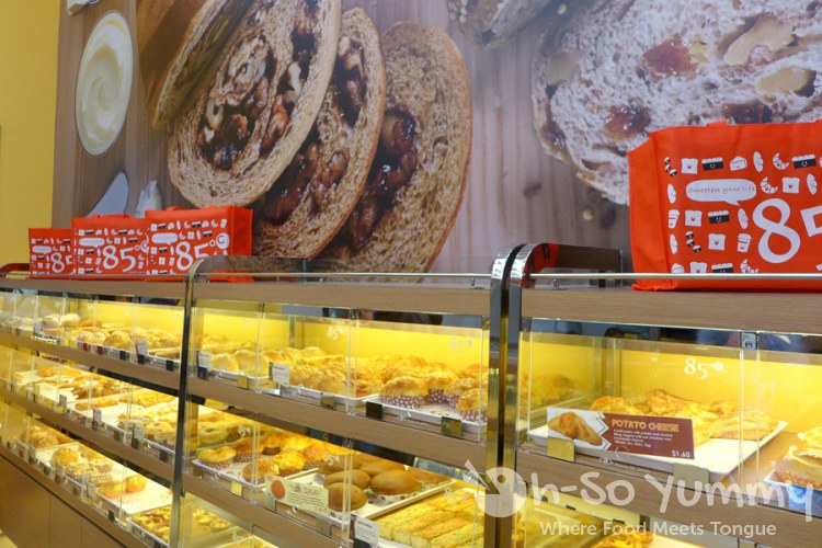 wall of bakery goods at 85C Bakery Cafe in San Diego wall of bakery goods at 85C Bakery Cafe in San Diego