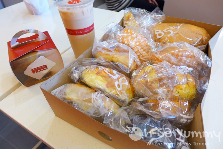 milk tea, boxed cake and bakery goods boxed and ready from 85C Bakery Cafe in San Diego milk tea, boxed cake and bakery goods boxed and ready from 85C Bakery Cafe in San Diego