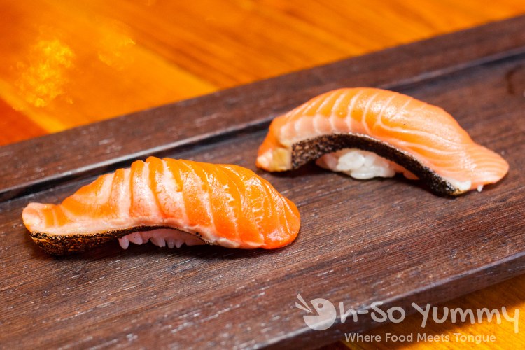 salmon nigiri at Azuki Sushi in San Diego salmon nigiri at Azuki Sushi in San Diego