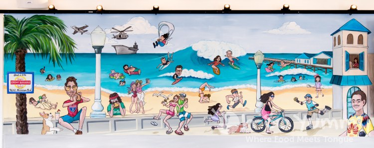 mural of Pacific Beach on wall inside Biggie's Burgers restaurant in San Diego mural of Pacific Beach on wall inside Biggie's Burgers restaurant in San Diego