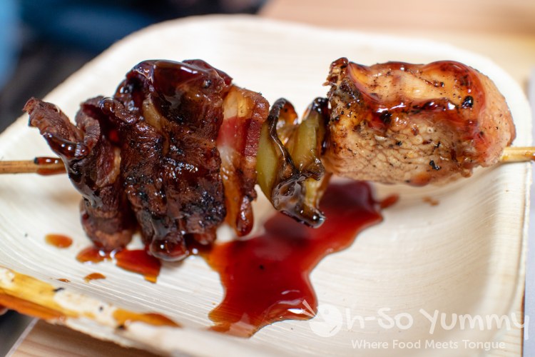 Corbin O'Reilly with Corbin's Q served Worcestershire Marinated Chicken Skewer Corbin O'Reilly with Corbin's Q served Worcestershire Marinated Chicken Skewer