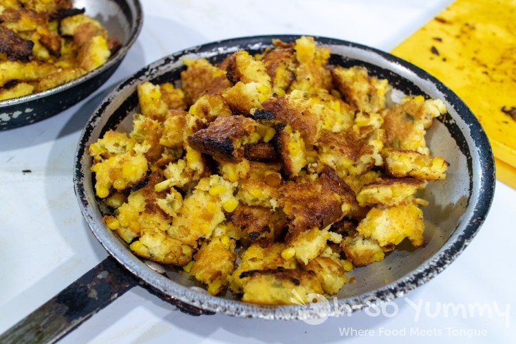 Hanis Cavin with The Pioneer BBQ served Corn Bread Hanis Cavin with The Pioneer BBQ served Corn Bread