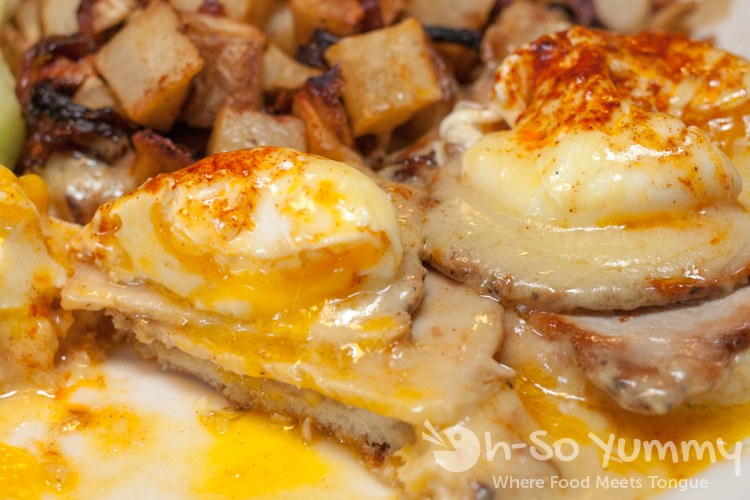 Oscar's Pork Loin Benedict at Brian's 24 in downtown San Diego Oscar's Pork Loin Benedict at Brian's 24 in downtown San Diego