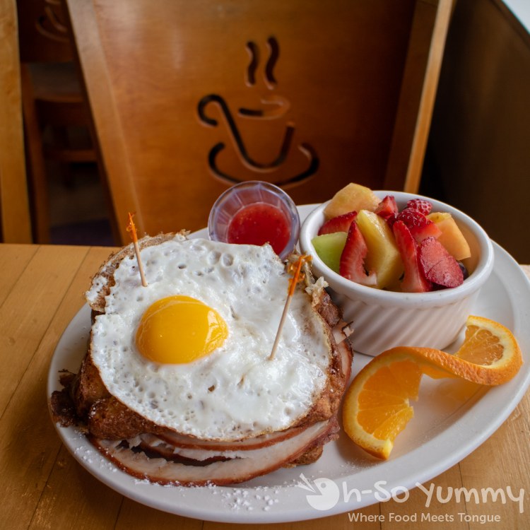 Monte Cristo breakfast with fresh fruit from Cardamom Cafe Monte Cristo breakfast with fresh fruit from Cardamom Cafe