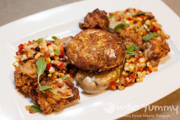 Crab Cake and Fried Chicken at Common Theory Public House in San Diego Crab Cake and Fried Chicken at Common Theory Public House in San Diego