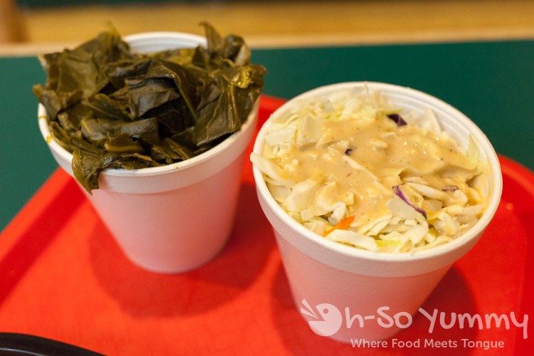 collard greens and cole slaw at Coops BBQ collard greens and cole slaw at Coops BBQ