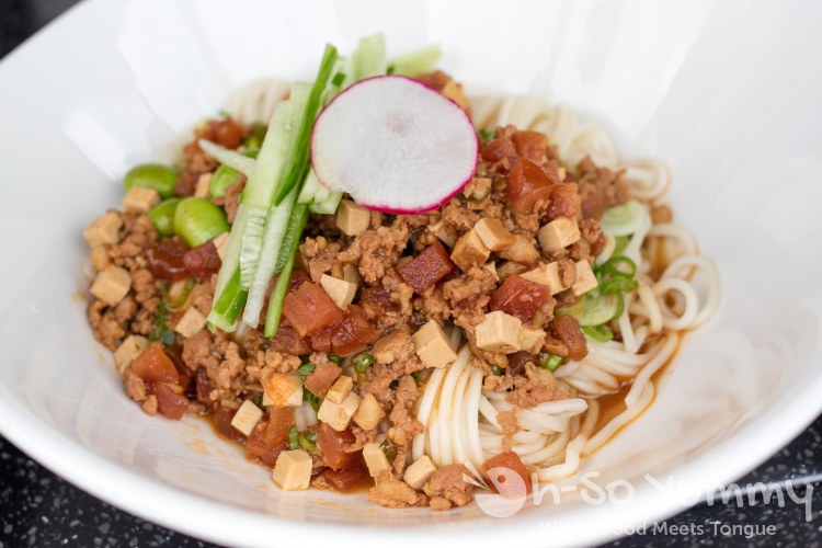 Noodles with Mince Pork at Din Tai Fung at UTC Mall in San Diego Noodles with Mince Pork at Din Tai Fung at UTC Mall in San Diego