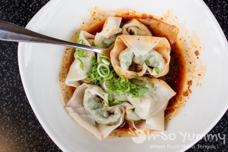 Vegetable and Pork Wontons with Spicy Sauce at Din Tai Fung at UTC Mall in San Diego Vegetable and Pork Wontons with Spicy Sauce at Din Tai Fung at UTC Mall in San Diego