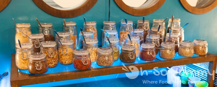 Huge ingredients bar at Eclipse Chocolate Build A Bar workshop Huge ingredients bar at Eclipse Chocolate Build A Bar workshop