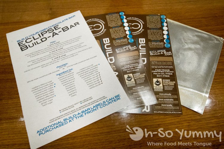 Instructions and wrappers at Eclipse Chocolate Build A Bar workshop Instructions and wrappers at Eclipse Chocolate Build A Bar workshop