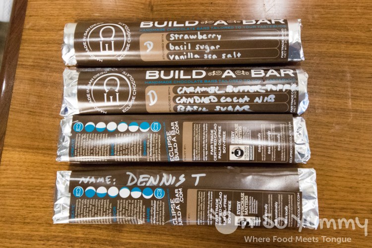 chocolate bar creations at Eclipse Chocolate Build A Bar workshop chocolate bar creations at Eclipse Chocolate Build A Bar workshop