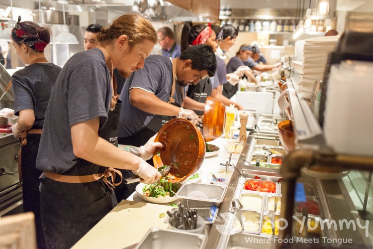 Assembly line at Flower Child (Flower Hill Promenade) in Del Mar Assembly line at Flower Child (Flower Hill Promenade) in Del Mar