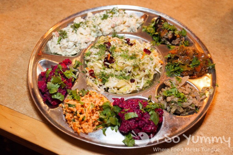 Zakuski sampler platter at Kafe Sobaka Restoran Pomegranate Zakuski sampler platter at Kafe Sobaka Restoran Pomegranate