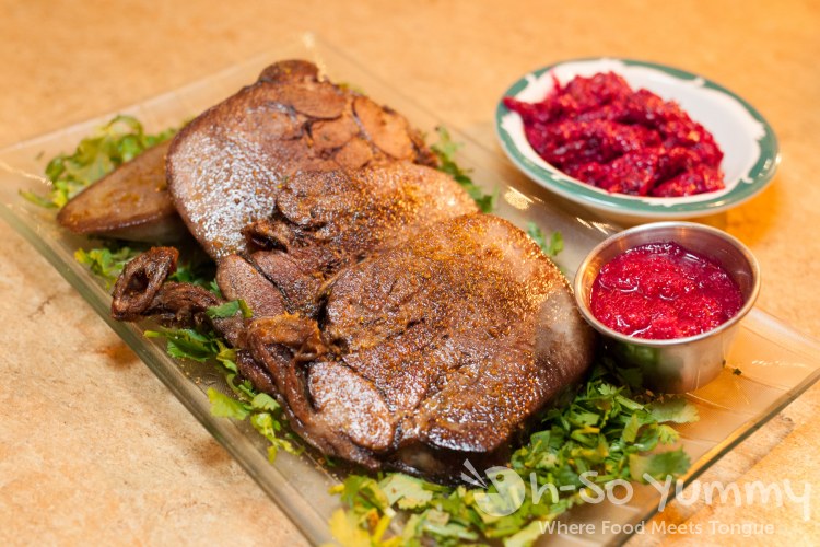 Zharenniyi Yazyik (beef tongue) at Kafe Sobaka Restoran Pomegranate Zharenniyi Yazyik (beef tongue) at Kafe Sobaka Restoran Pomegranate