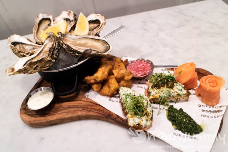 Sampler Platter at Mayfair Chippy in London UK Sampler Platter at Mayfair Chippy in London UK