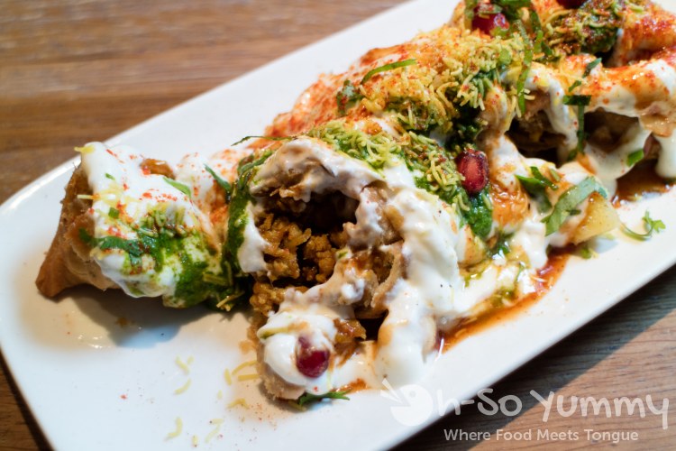 Chicken Samosa Chaat at Roti Chai in London UK Chicken Samosa Chaat at Roti Chai in London UK