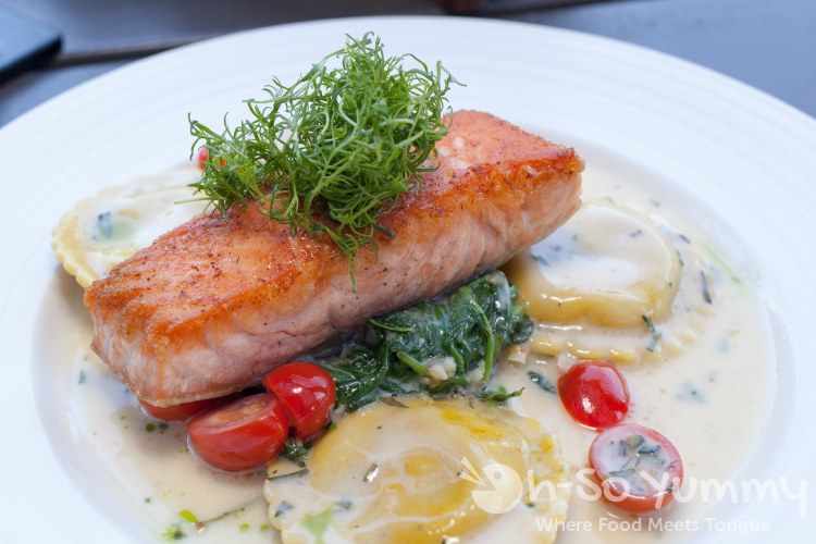 seared Atlantic salmon at Nick and G's in Rancho Santa Fe, California seared Atlantic salmon at Nick and G's in Rancho Santa Fe, California