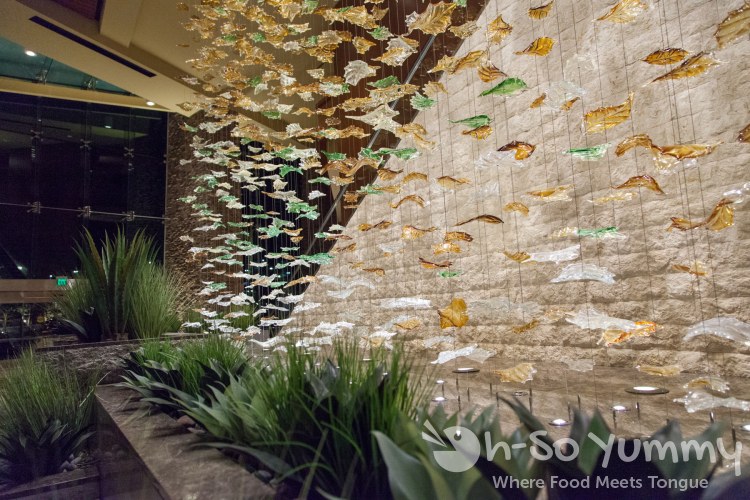 waterfall of shimmering leaves at Pechanga Resort and Casino in Temecula waterfall of shimmering leaves at Pechanga Resort and Casino in Temecula