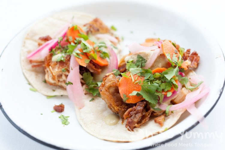 pork belly tacos at Romesco Mexiterranean Cocina in San Diego pork belly tacos at Romesco Mexiterranean Cocina in San Diego