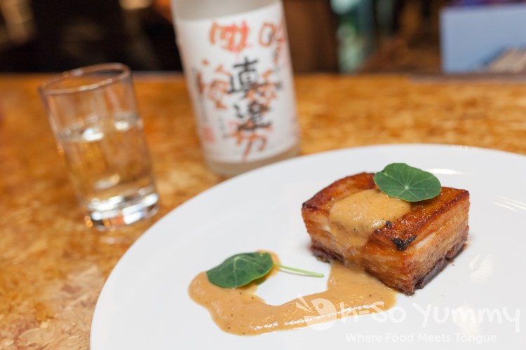 Braised Pork Belly and Junmai Ginjo Namazake Sake at Saiko Sushi in North Park Braised Pork Belly and Junmai Ginjo Namazake Sake at Saiko Sushi in North Park