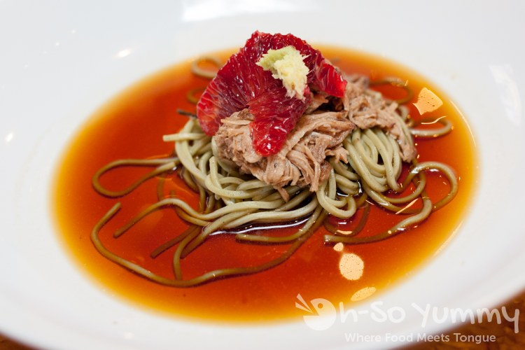 Cold Green Tea Soba with Roasted Duck at Saiko Sushi in North Park Cold Green Tea Soba with Roasted Duck at Saiko Sushi in North Park