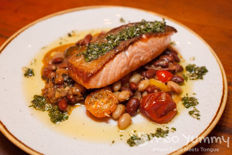 salmon with beans tomatoes and salmoriglio at searsucker salmon with beans tomatoes and salmoriglio at searsucker