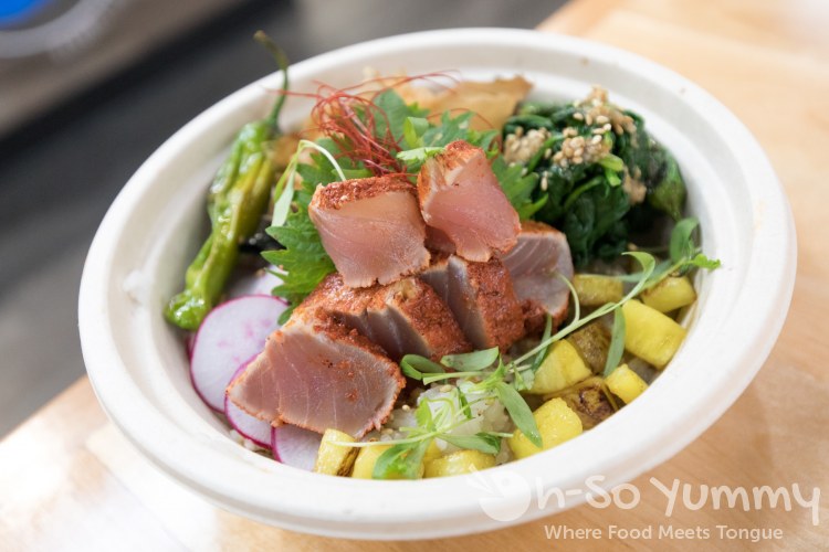 Albacore Al Pastor Donburi at Single Fin Kitchen inside Atlas Market in Poway Albacore Al Pastor Donburi at Single Fin Kitchen inside Atlas Market in Poway