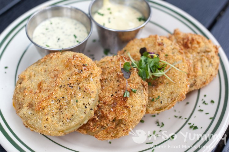 cornmeal fried heirloom tomatoes at The Smoking Gun in downtown San Diego cornmeal fried heirloom tomatoes at The Smoking Gun in downtown San Diego