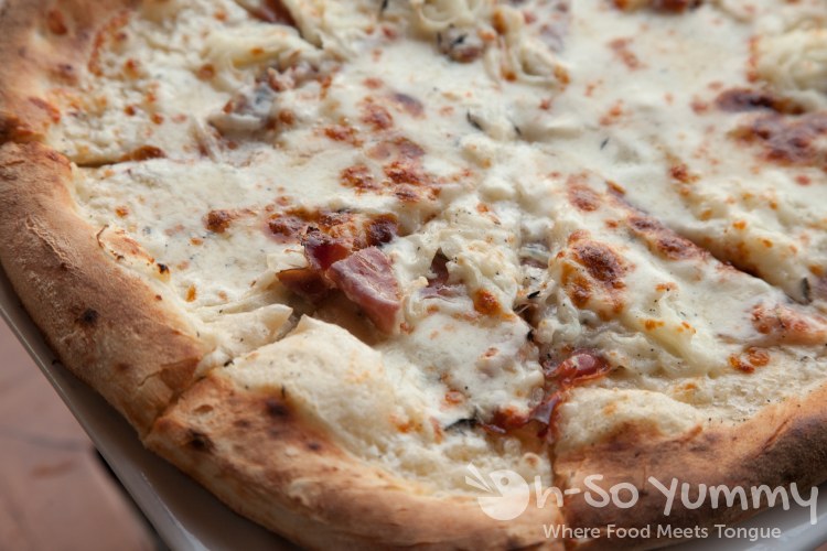 Speck and Creme Fraiche Pizza at Solare Ristorante Speck and Creme Fraiche Pizza at Solare Ristorante