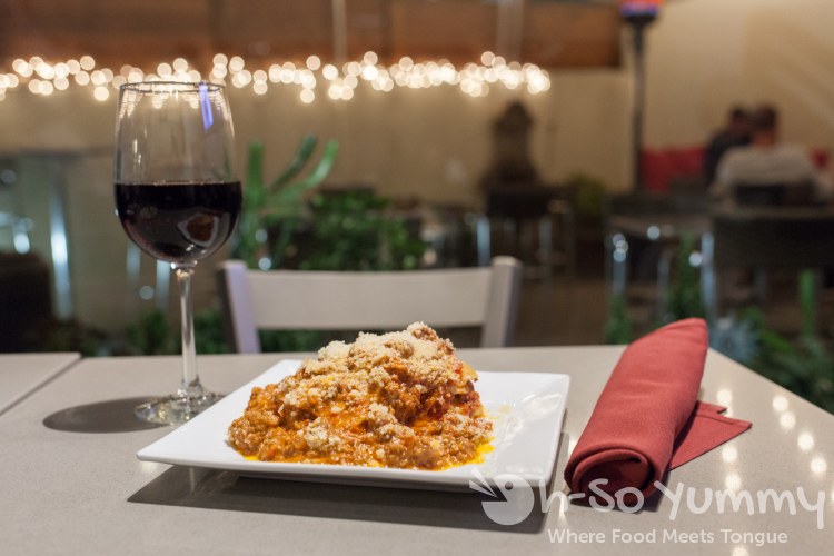 Lasagna and wine at SoleLuna Cafe in San Diego Lasagna and wine at SoleLuna Cafe in San Diego