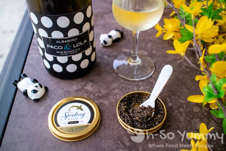 Sterling Caviar Classic, Royal and Supreme with Albarino wine Sterling Caviar Classic, Royal and Supreme with Albarino wine