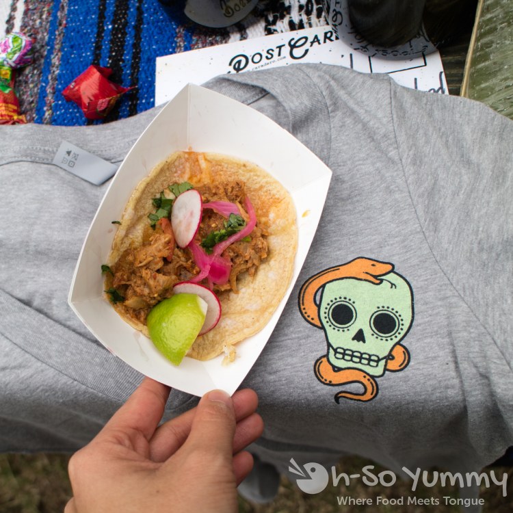 Curadero taco and mystery prize (shirt) during Tacotopia in Golden Hill Park San Diego Curadero taco and mystery prize (shirt) during Tacotopia in Golden Hill Park San Diego