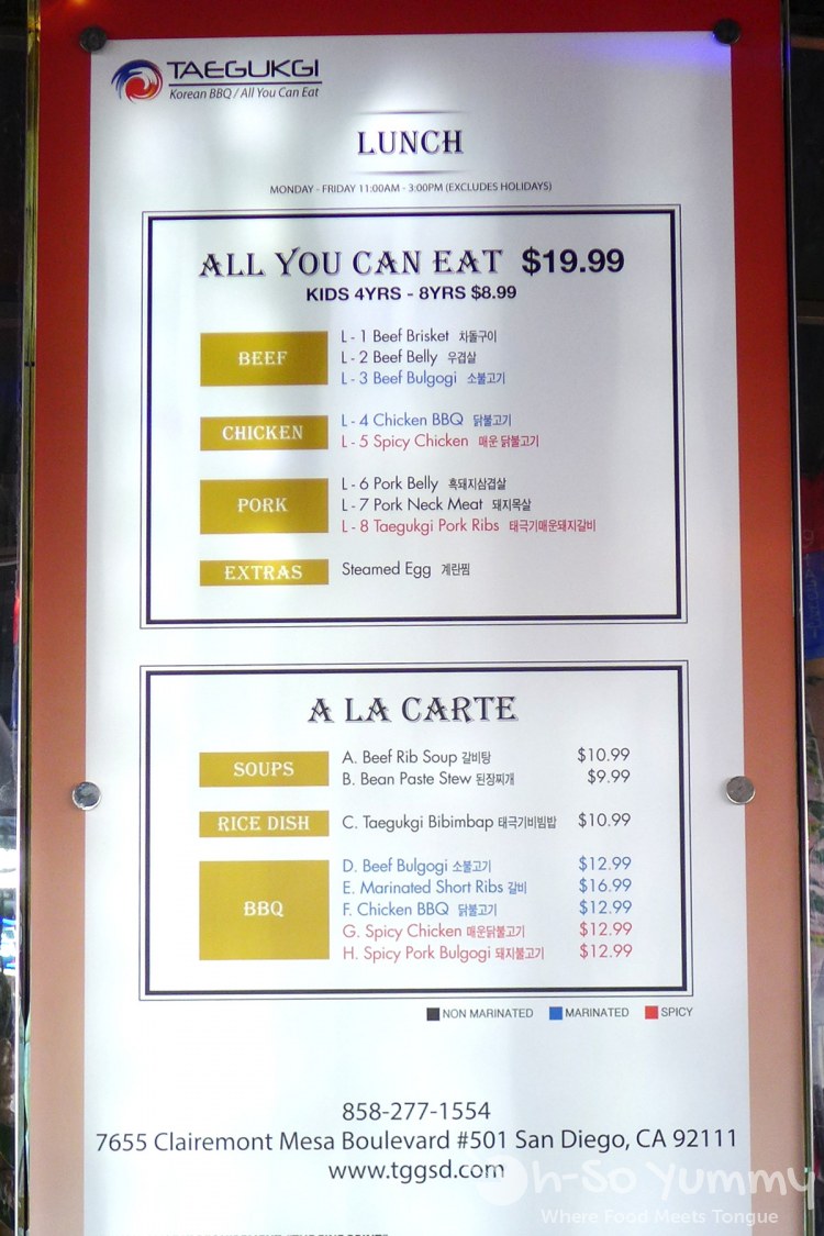 lunch menu at Taegukgi Korean BBQ lunch menu at Taegukgi Korean BBQ