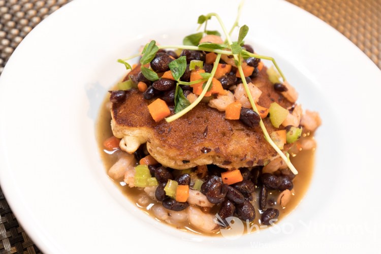 Rock Shrimp and Corn Cake Stack at Terra American Bistro in San Diego Rock Shrimp and Corn Cake Stack at Terra American Bistro in San Diego