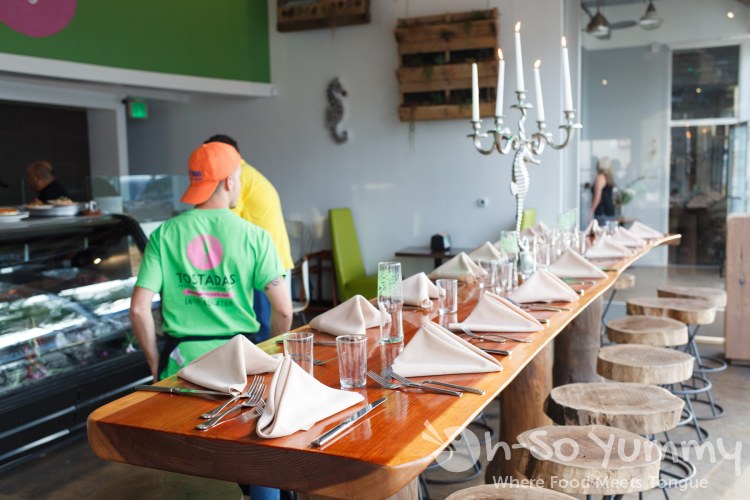 community table at Tostadas North Park community table at Tostadas North Park