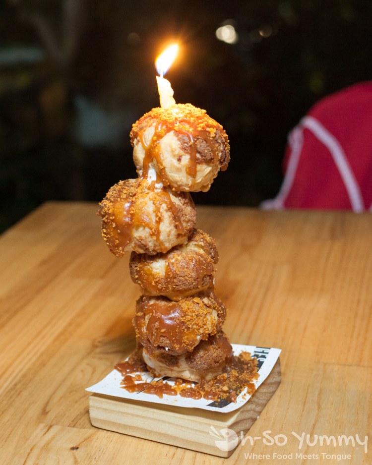 Profiteroles stacked high at Trust restaurant in San Diego Profiteroles stacked high at Trust restaurant in San Diego